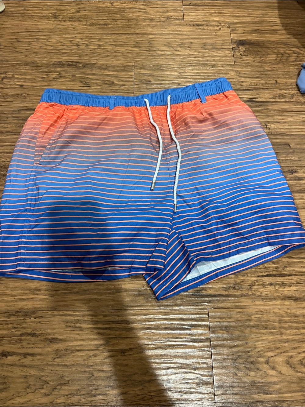 Southern Marsh Men's Gradient Orange to Blue Striped Swim Trunks
Size: L